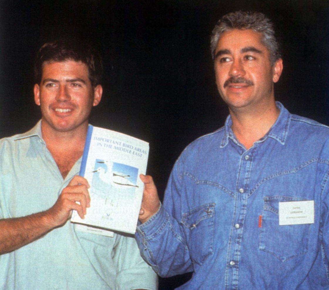 Mike Evans (BirdLife) and Assad Serhal (SPNL General Director) launching the Important Bird Areas in the Middle Eastin 1994