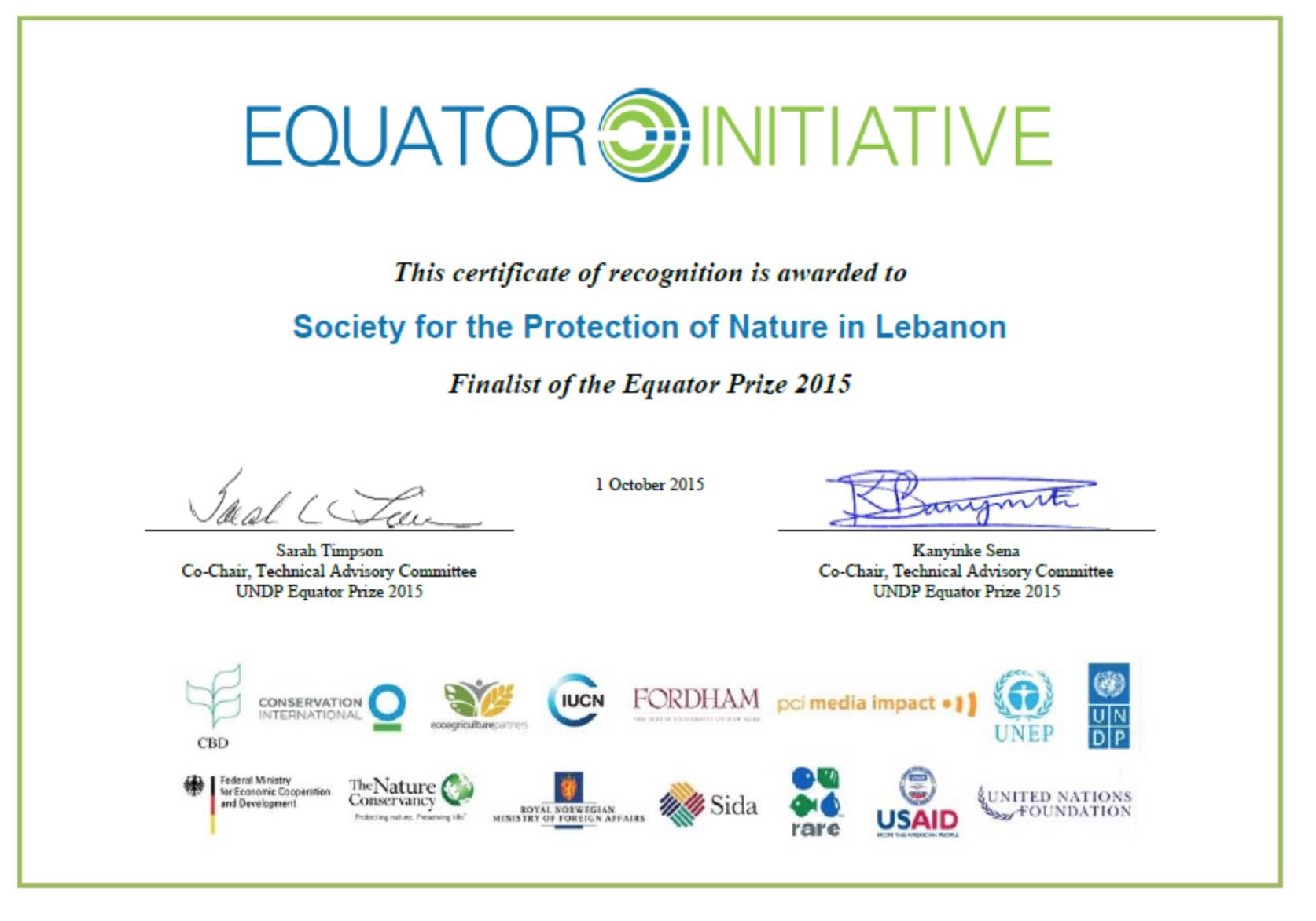 SPNL finalist for the Equator Prize 2015