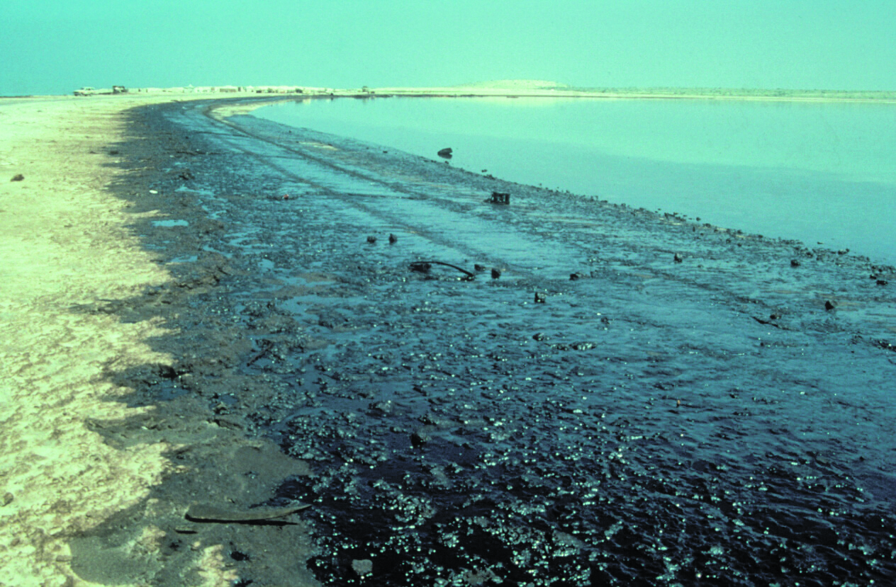 Oil covers the Kuwait beaches after the Gulf War