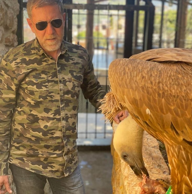 Zaher taking care of this Griffon Vulture was rescued after suffering severe injuries caused by illegal poaching. 