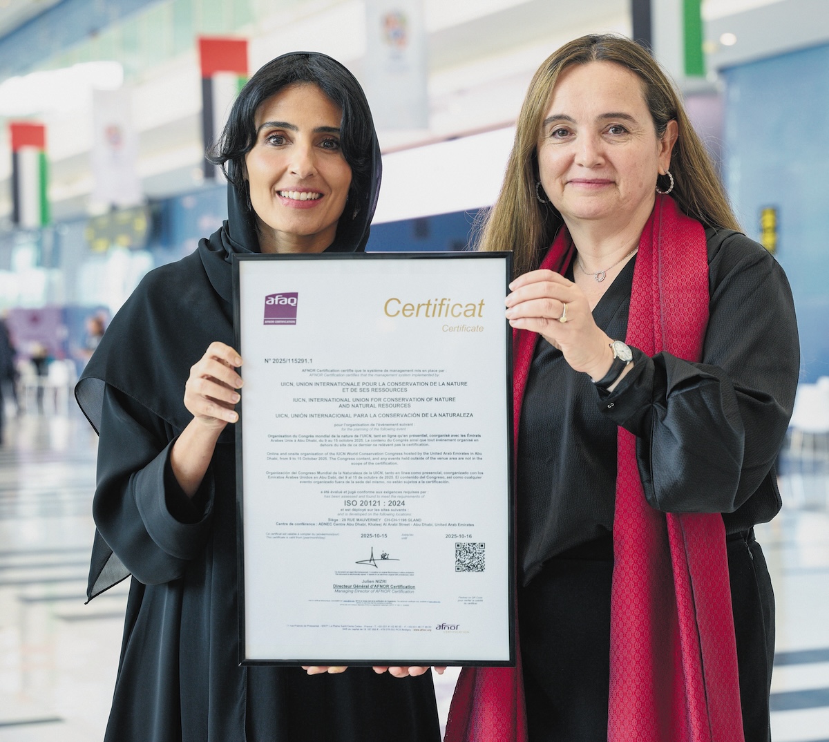 IUCN President Razan Al Mubarak and DG Grethel Aguilar